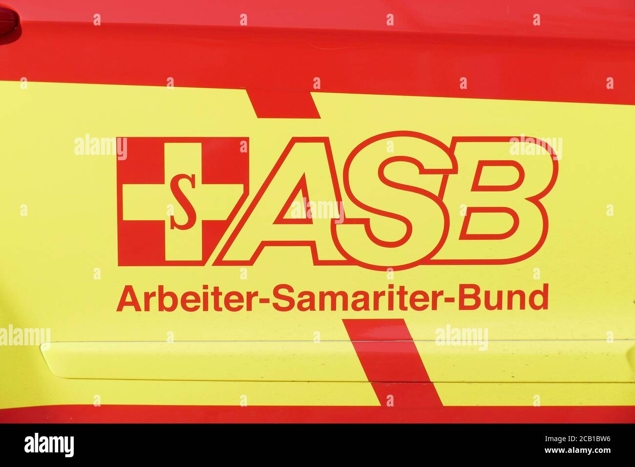 Logo ASB, Arbeiter-Samariter-Bund Deutschland e. V. on an ambulance, Germany Stock Photo