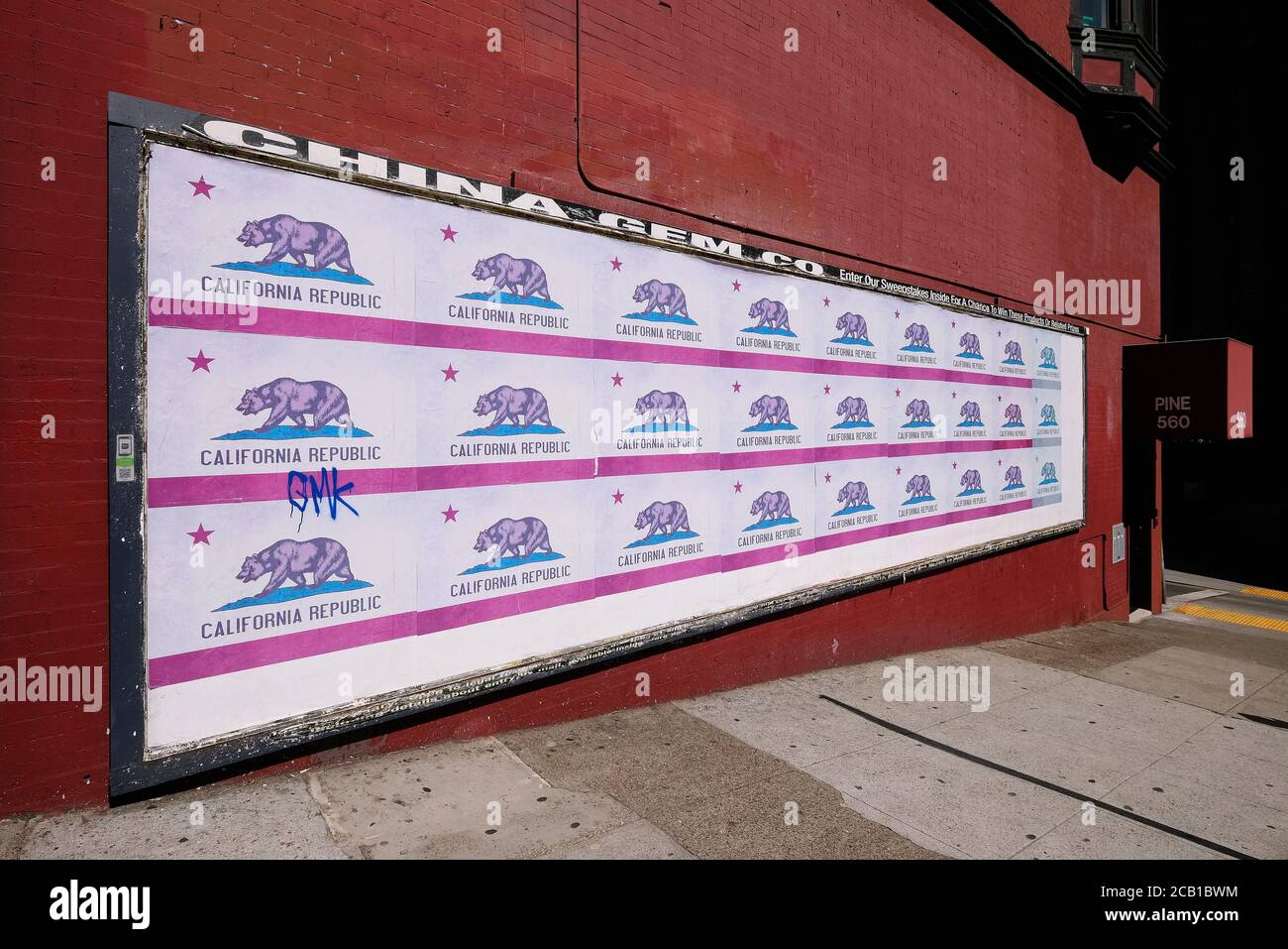 Billboard with California Republic posters in Chinatown, San Francisco, California, USA Stock Photo