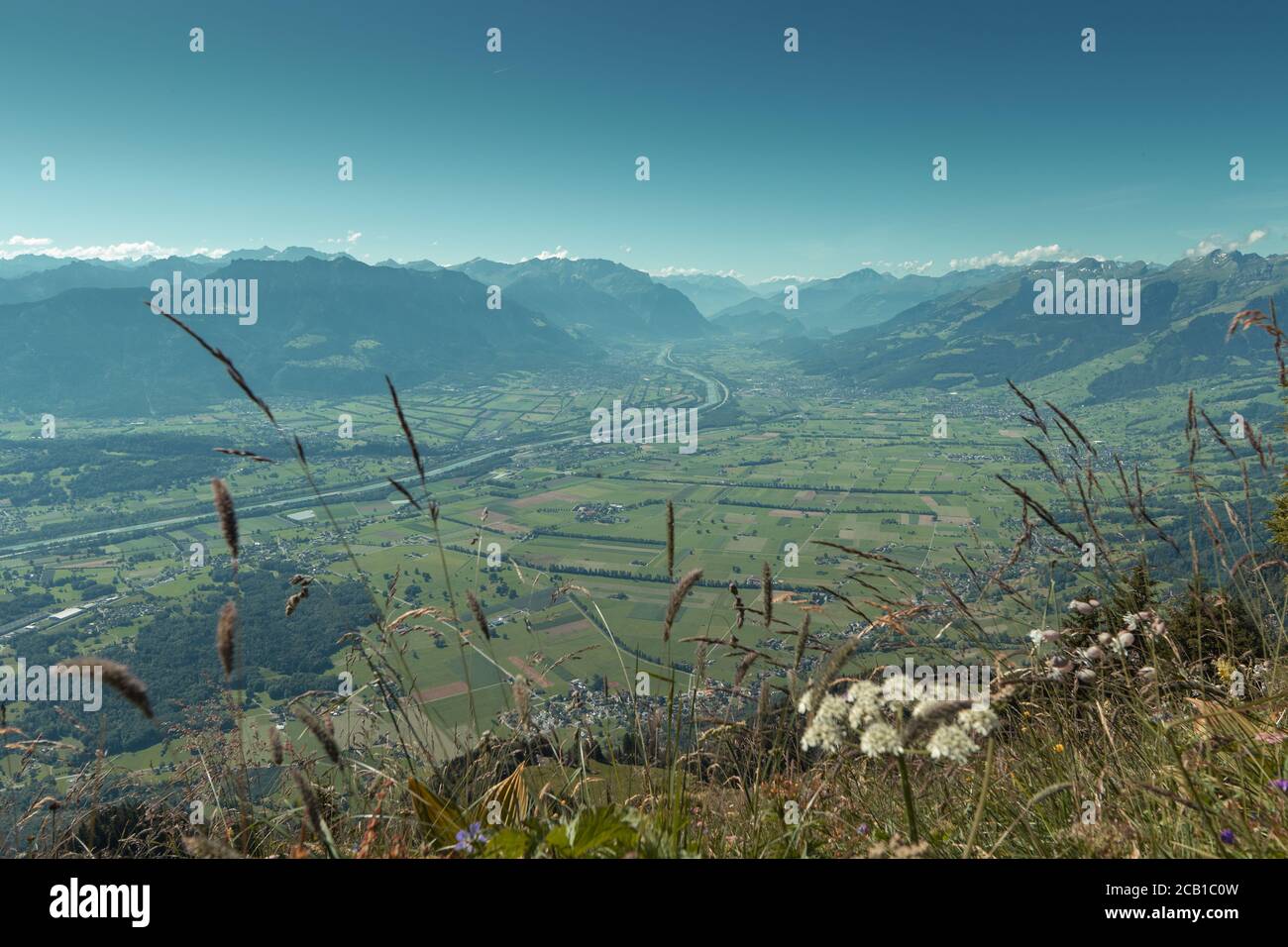 view to the valley of Rheintal, Canton Sankt Gallen in the summer season Stock Photo
