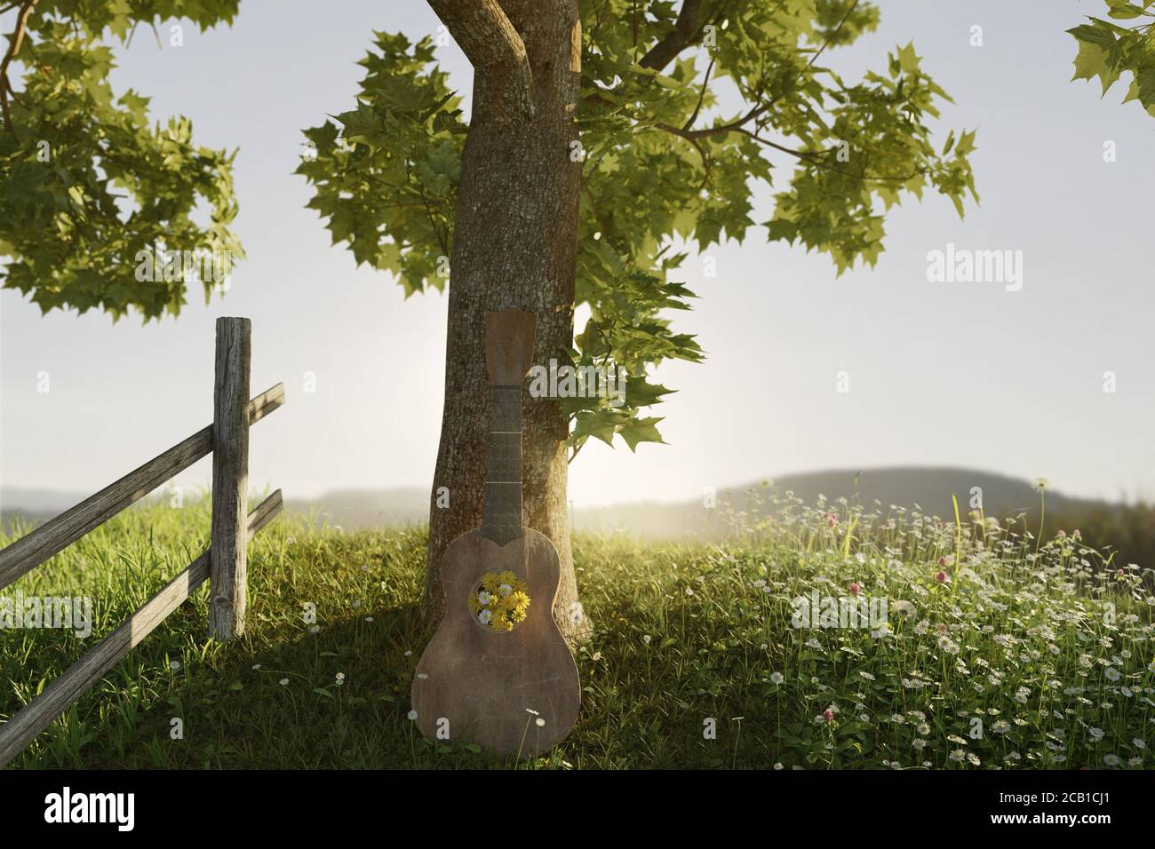 Green Maple Tree Rendering 3d rendering of a maple tree at high green hill with a leaning old ...