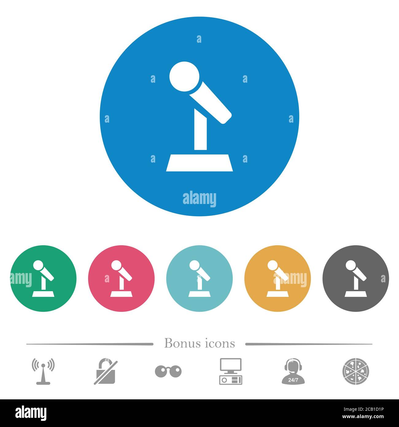 Microphone with stand flat white icons on round color backgrounds. 6 ...