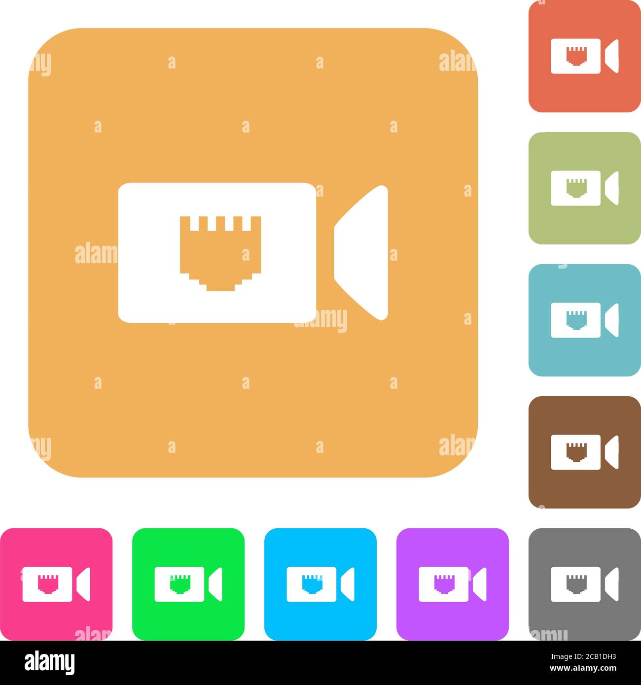 IP camera flat icons on rounded square vivid color backgrounds. Stock Vector