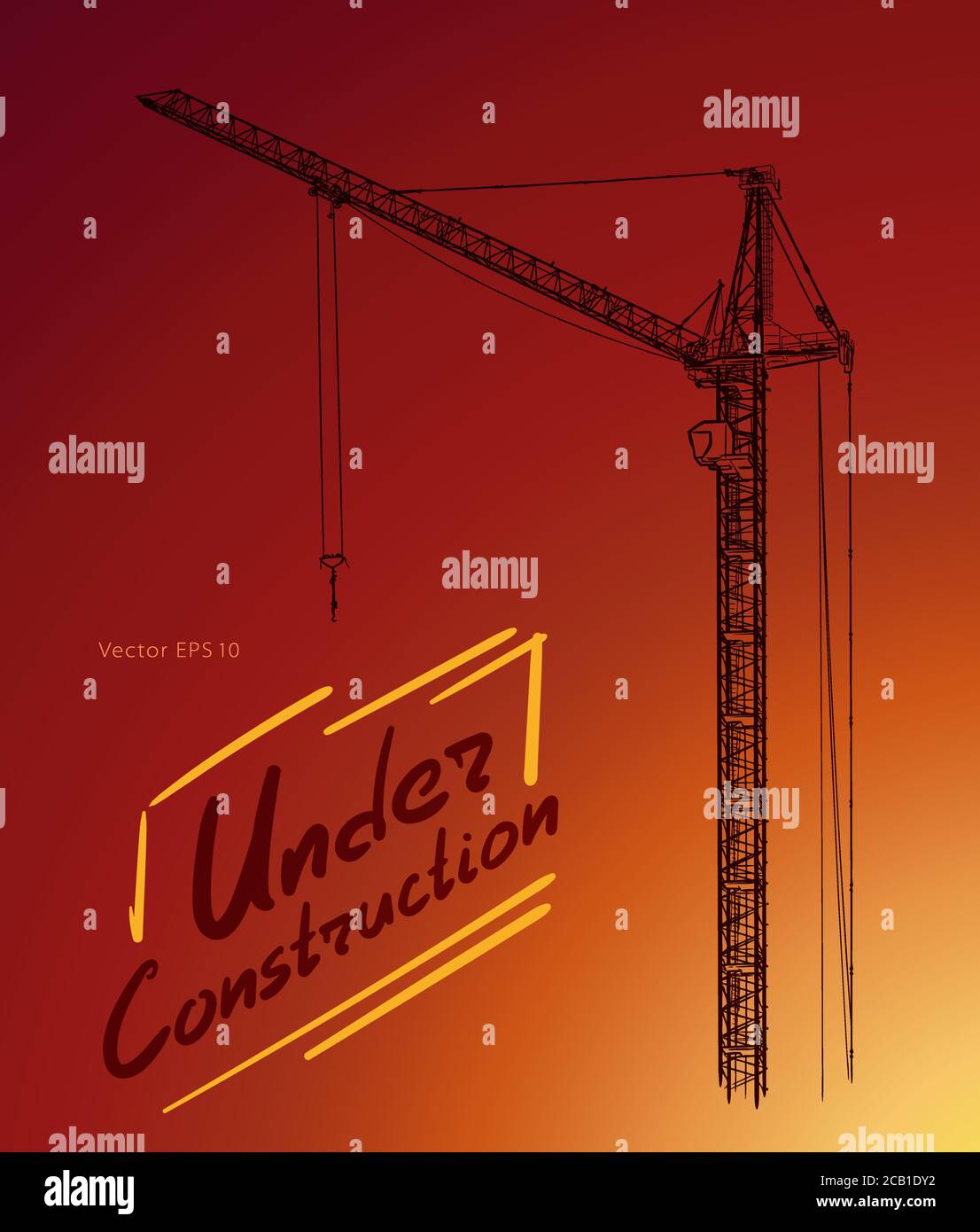 Tower construction cranes Hand drawn vector on white Stock Vector