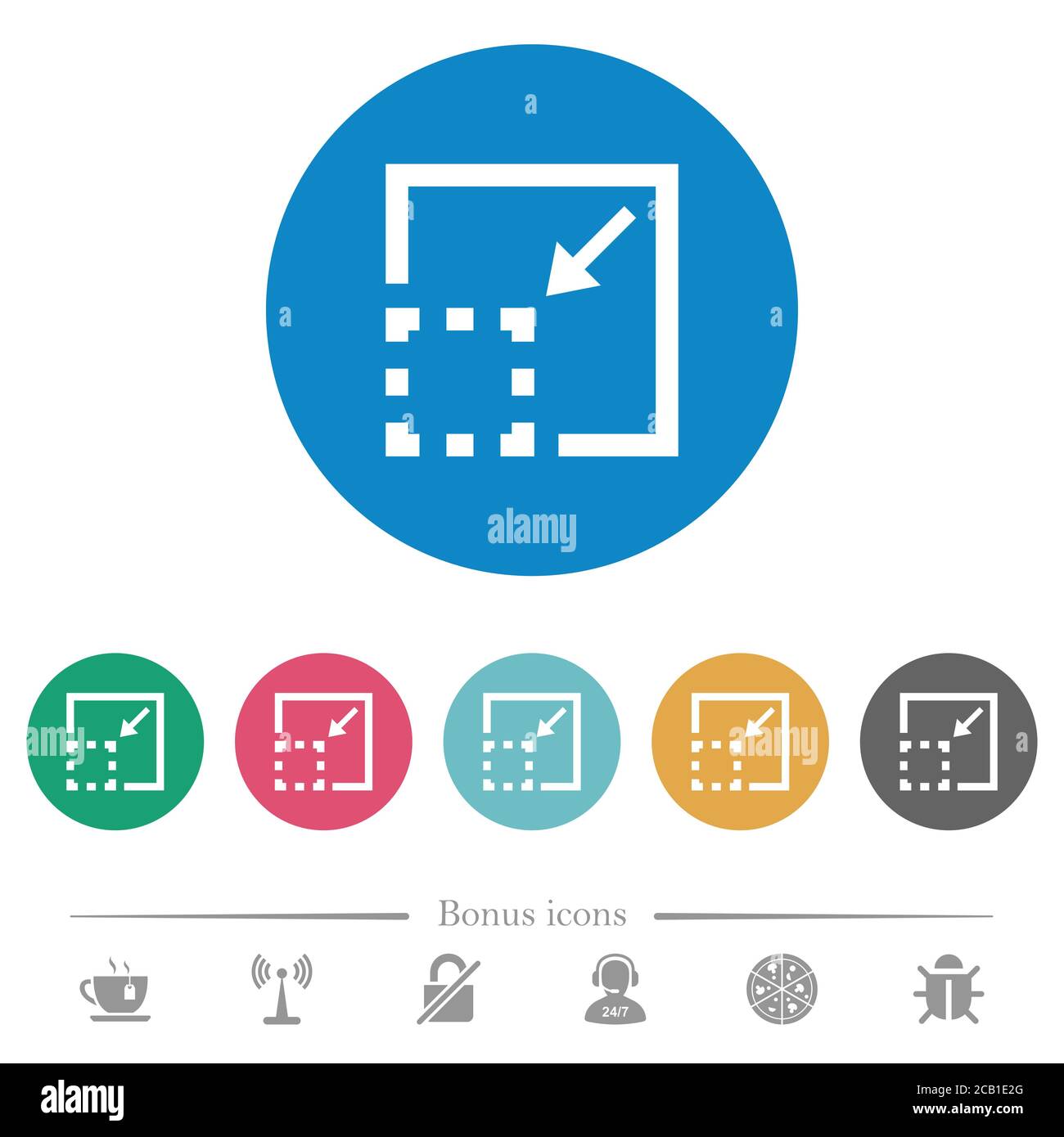 Minimize element flat white icons on round color backgrounds. 6 bonus ...