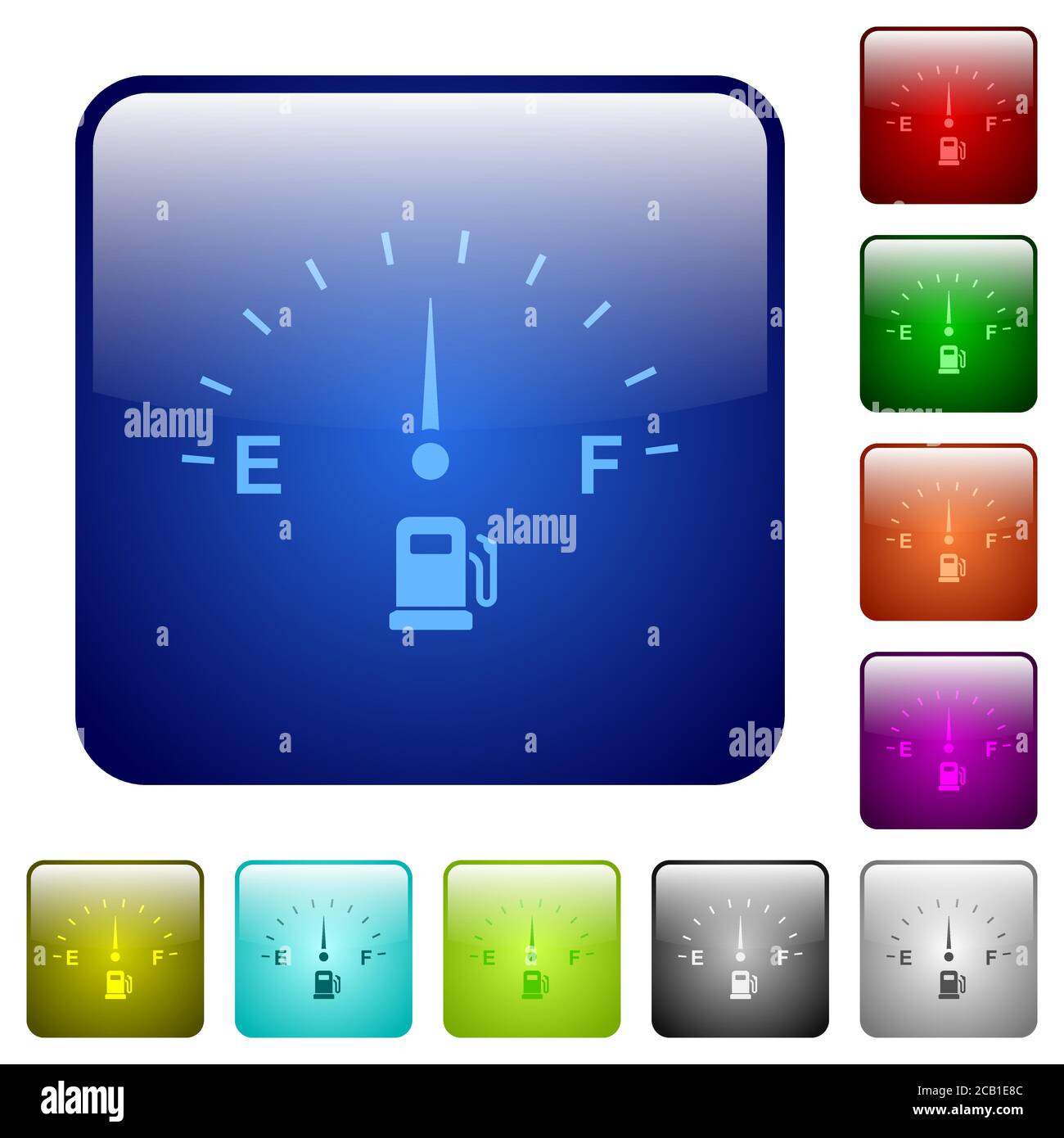 Fuel indicator icons in rounded square color glossy button set Stock ...