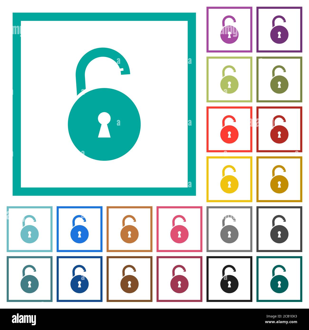 Unlocked round padlock with keyhole flat color icons with quadrant ...