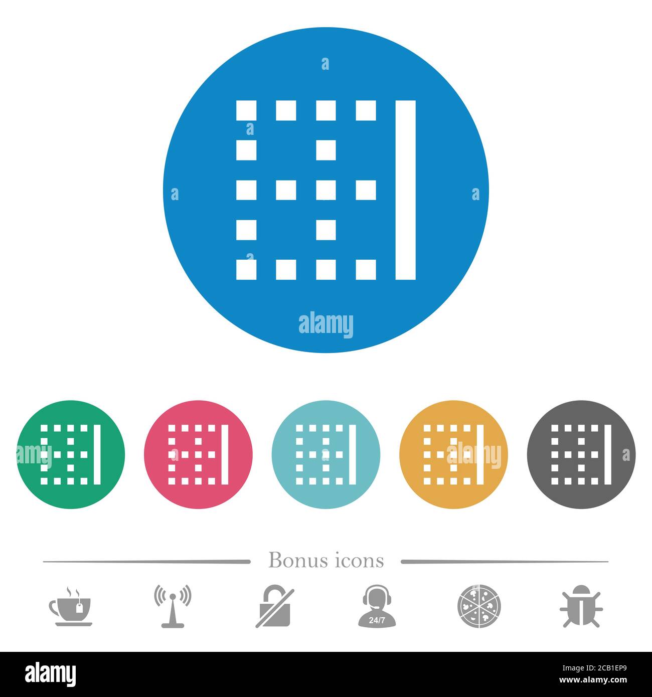 Right border flat white icons on round color backgrounds. 6 bonus icons ...