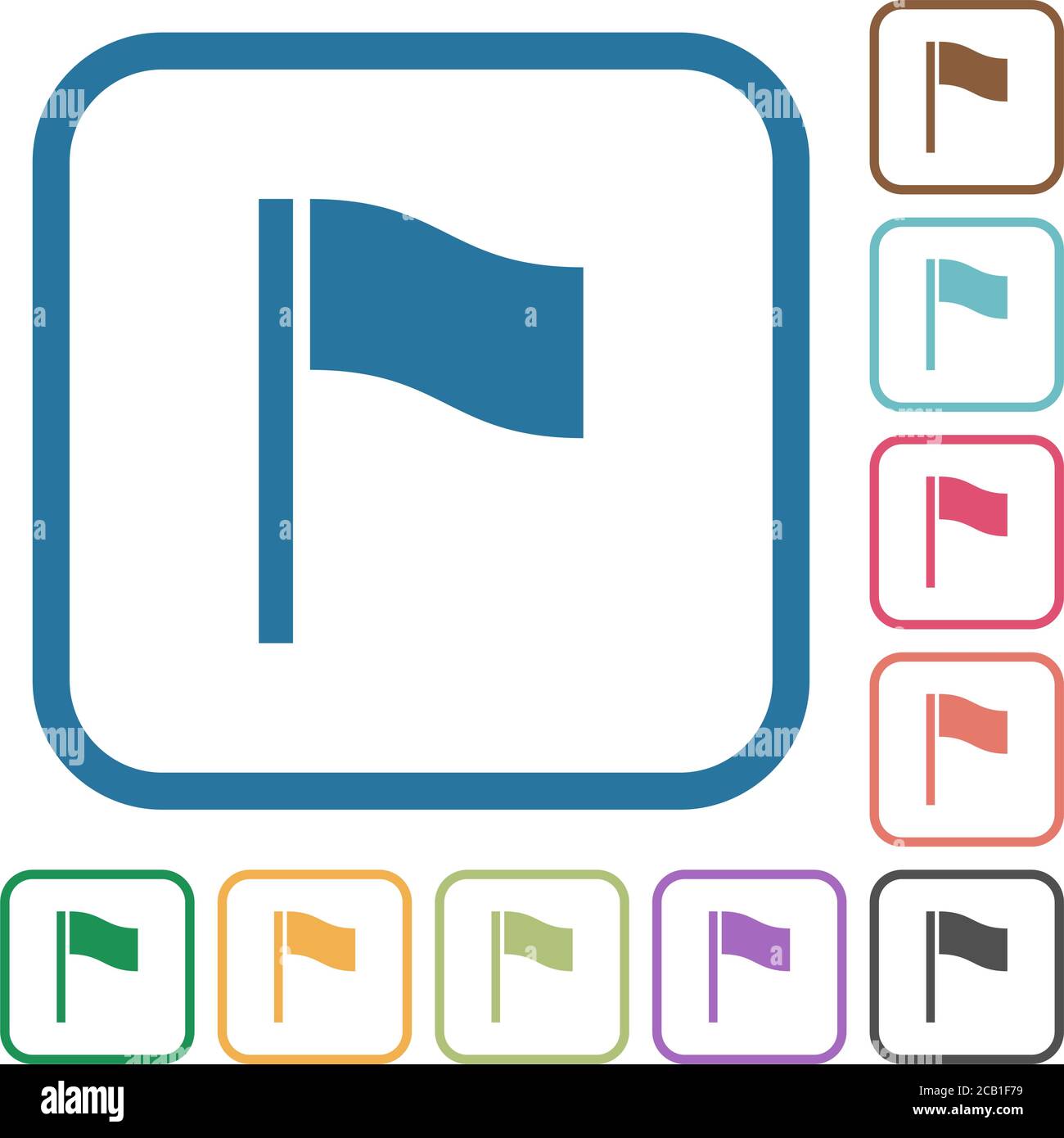 Flag simple icons in color rounded square frames on white background ...
