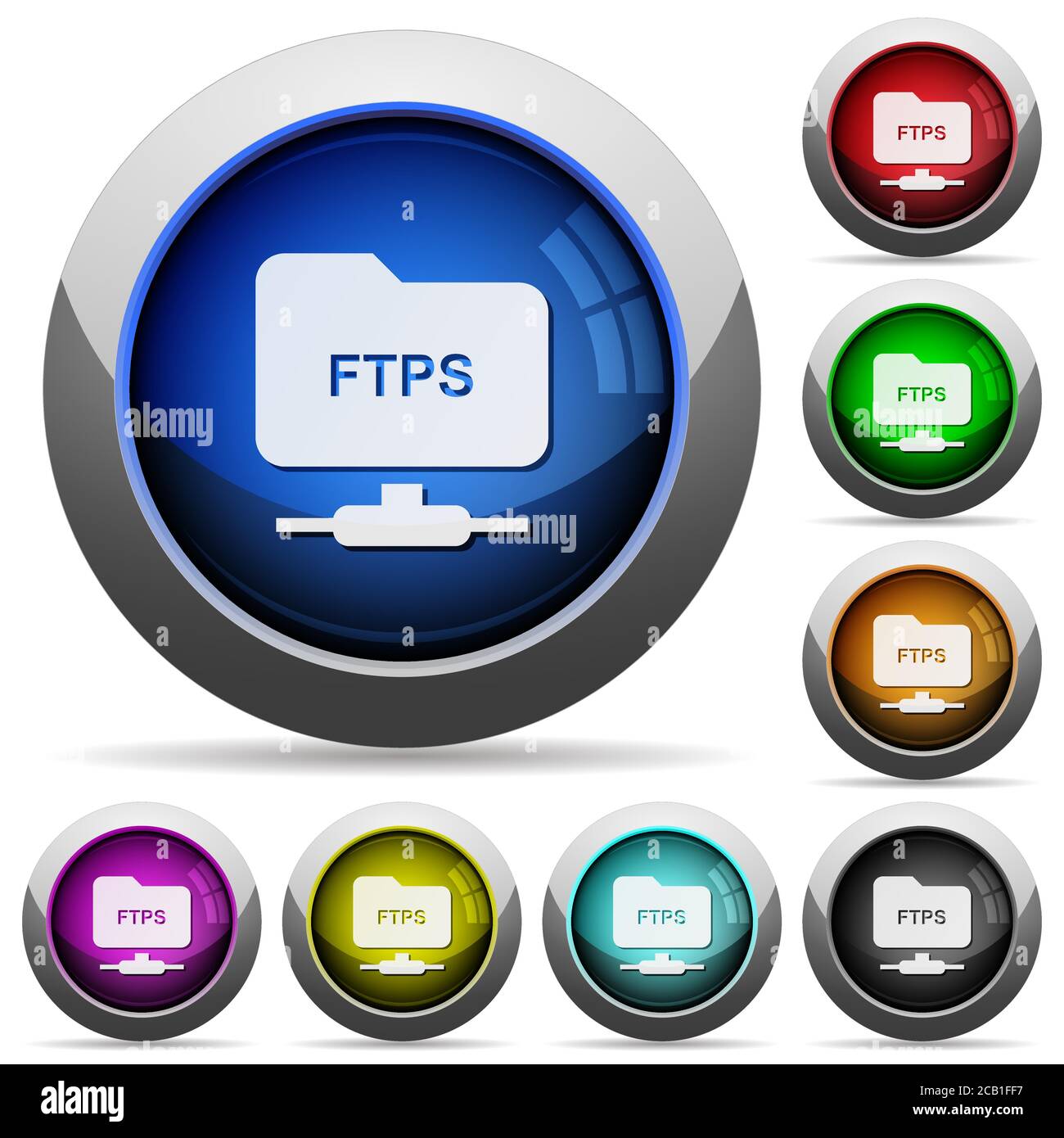 FTP over ssl icons in round glossy buttons with steel frames Stock ...