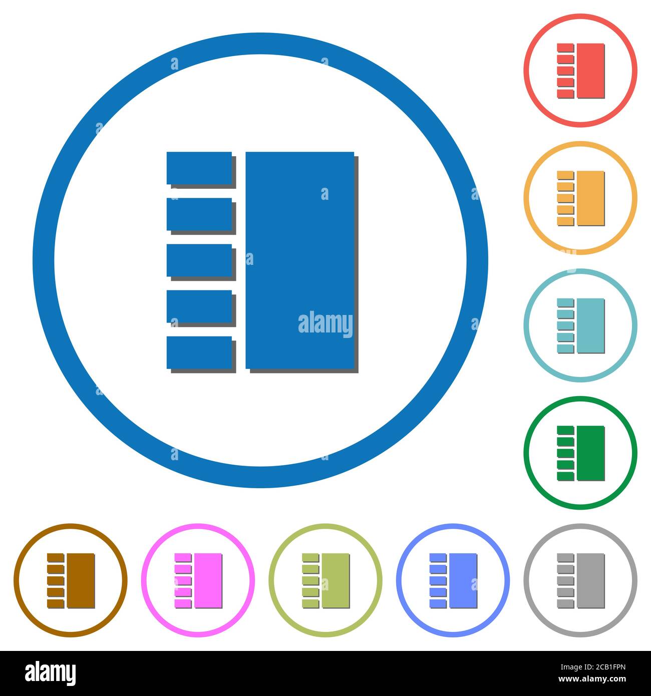 Vertical tabbed layout flat color vector icons with shadows in round ...