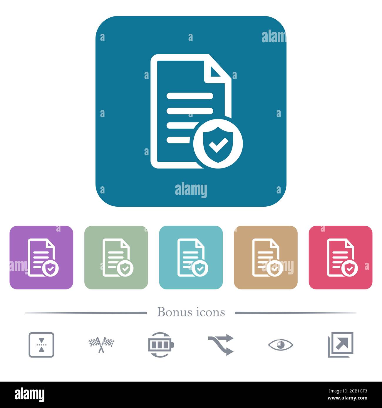 Document protected white flat icons on color rounded square backgrounds ...