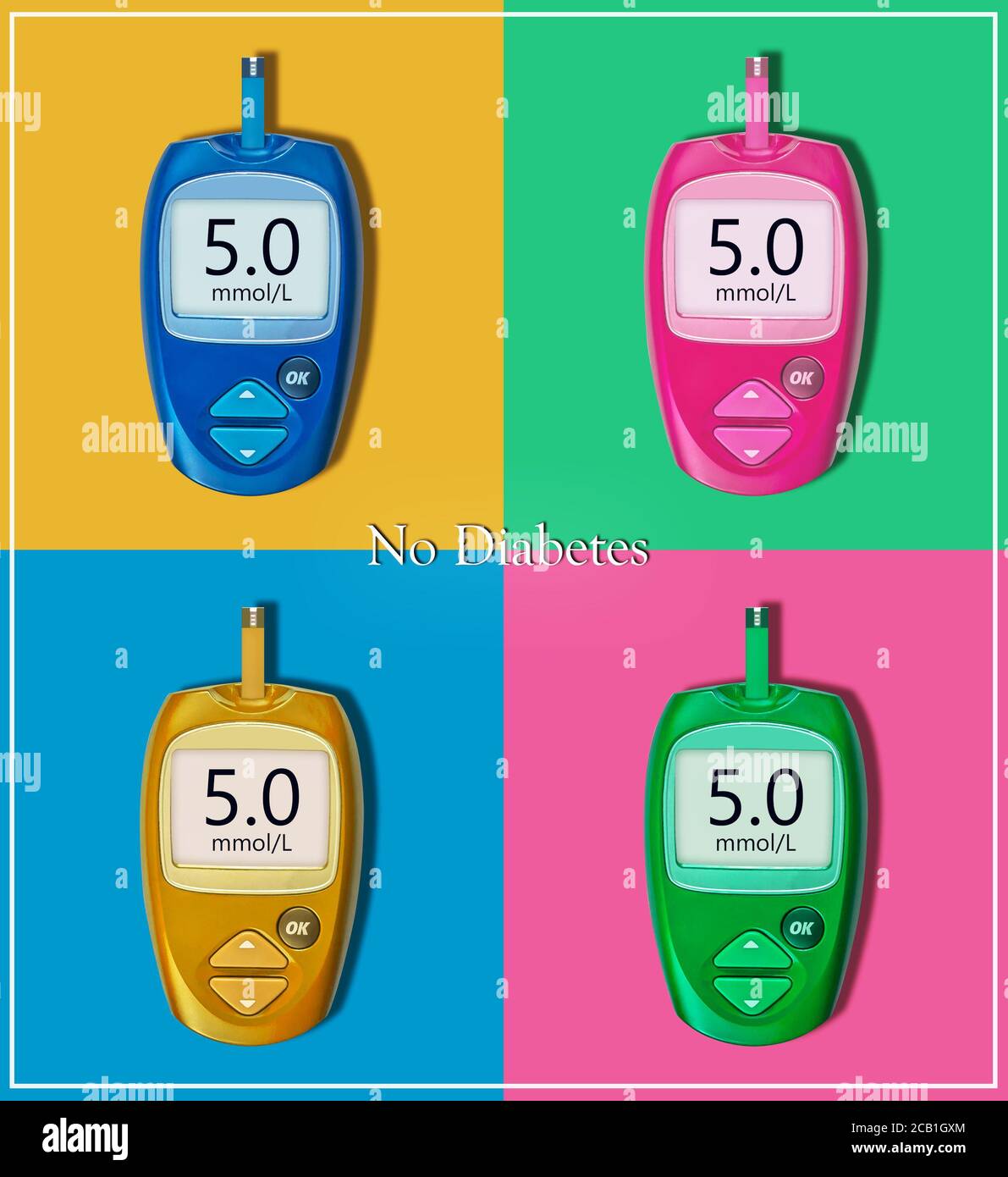 Multicolored glucose meters with a good glucose indicator Stock Photo