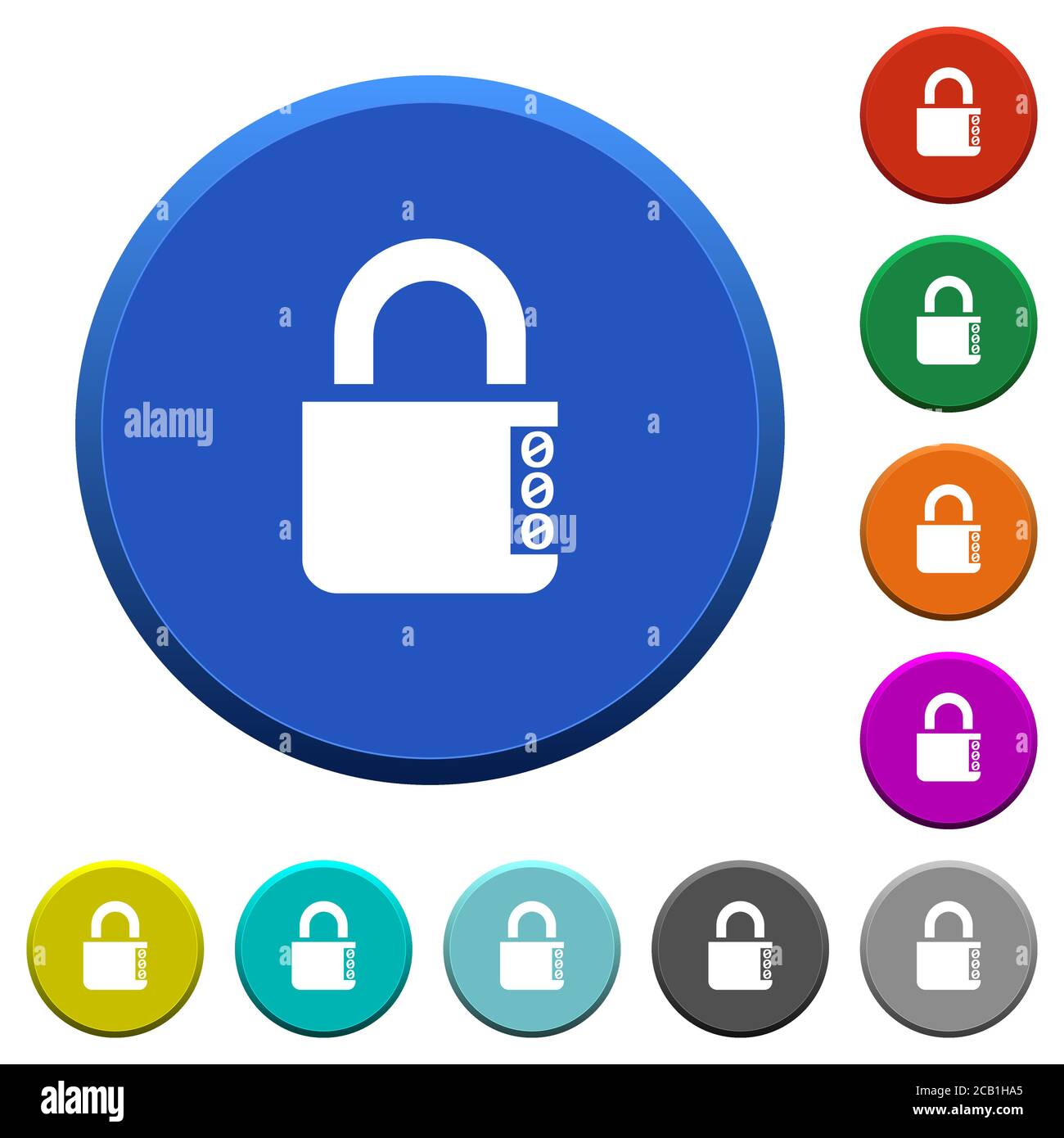 Locked combination lock with side numbers round color beveled buttons ...