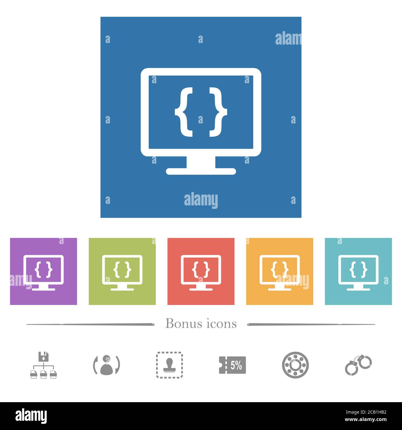 Developing application flat white icons in square backgrounds. 6 bonus ...