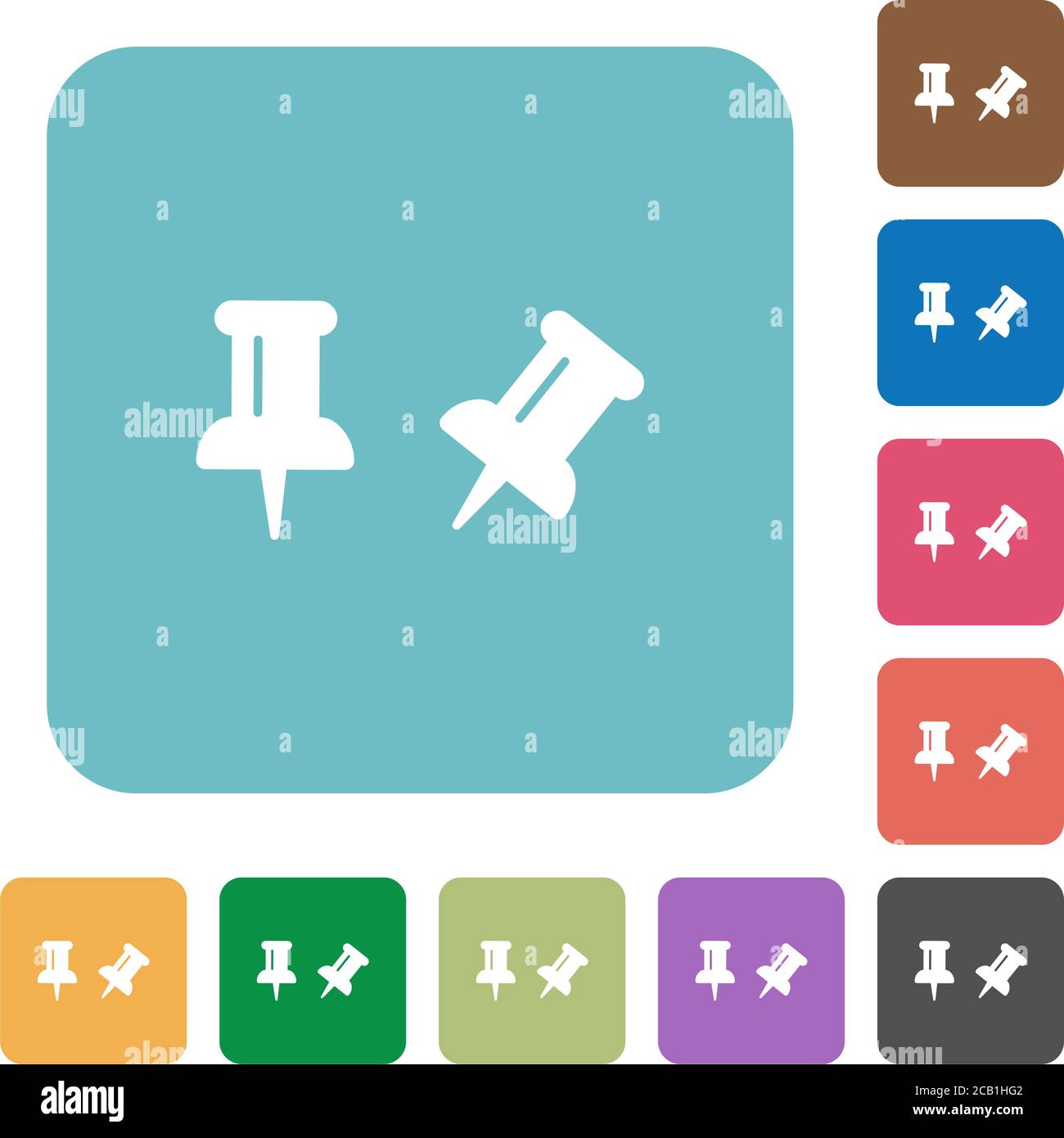Toggle pin white flat icons on color rounded square backgrounds Stock Vector