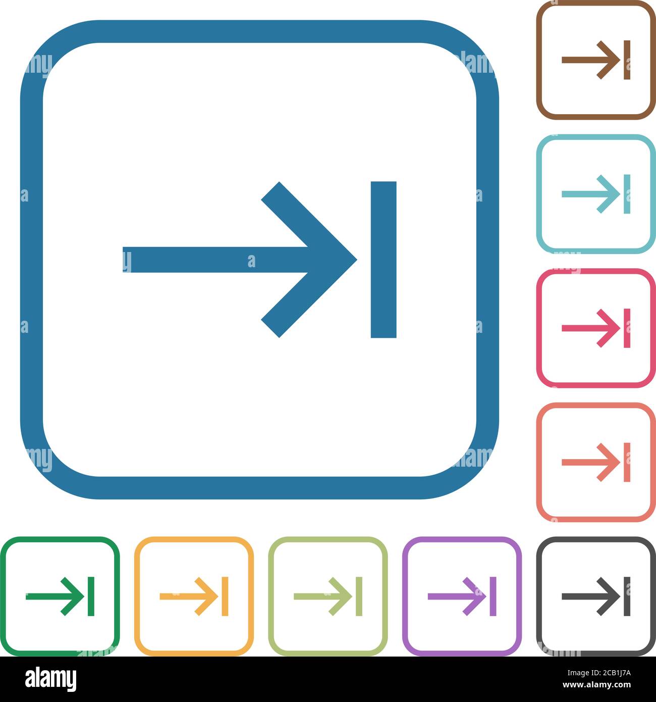 Keyboard tab simple icons in color rounded square frames on white