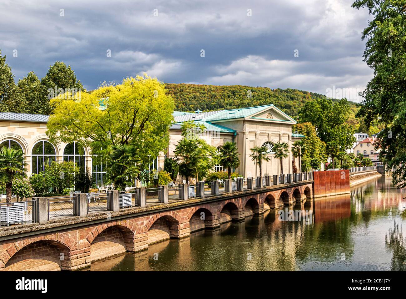 Picturesque famous spa town in Bavaria on the banks of the river Saale - Bad Kissingen, Germany Stock Photo