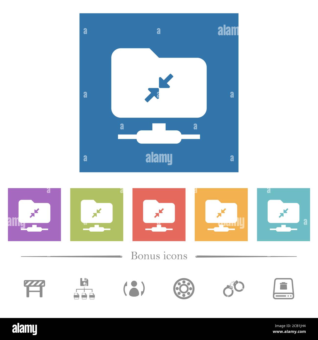 FTP compression flat white icons in square backgrounds. 6 bonus icons ...