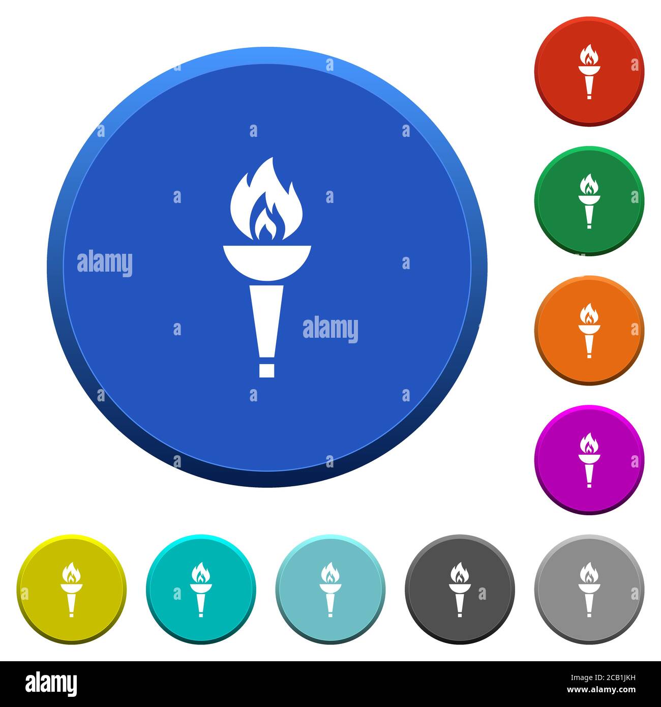 Torch round color beveled buttons with smooth surfaces and flat white