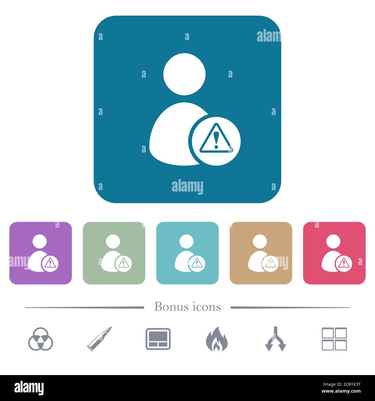 User account warning white flat icons on color rounded square ...
