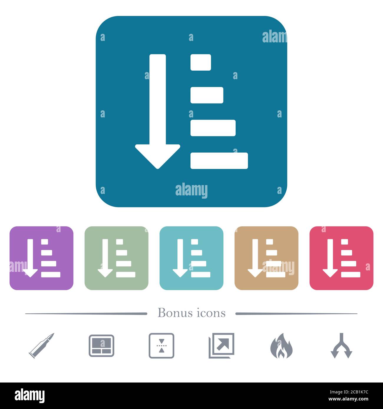Ascending ordered list mode white flat icons on color rounded square ...