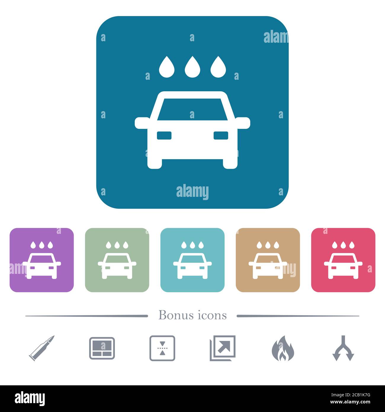 Car wash white flat icons on color rounded square backgrounds. 6 bonus ...