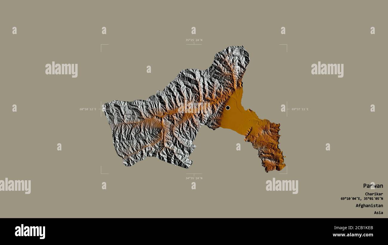 Parwan Map Area of Parwan, province of Afghanistan, isolated on a solid background ...