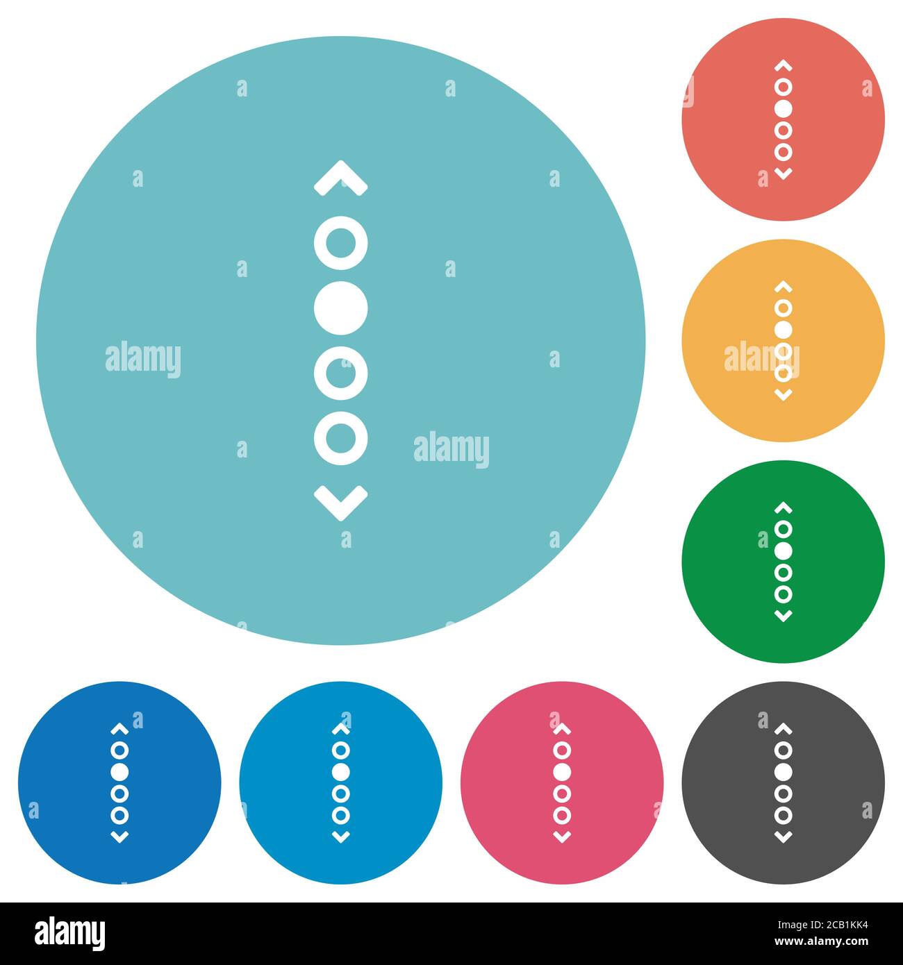 Vertical page navigation flat white icons on round color backgrounds ...