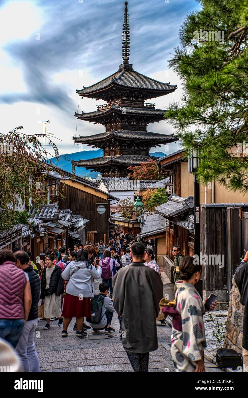 Sannenzaka street with Yasaka-no-tou pagoda, Higashiyama, Kyoto, Japan Stock Photo