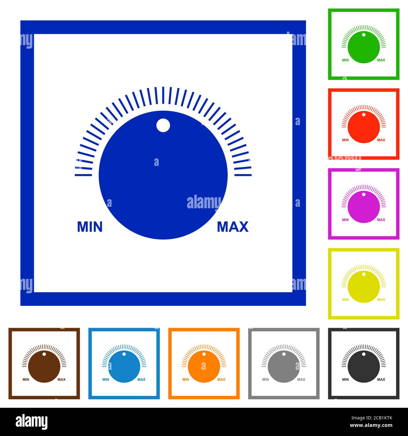 Volume control with captions flat color icons in square frames on white ...