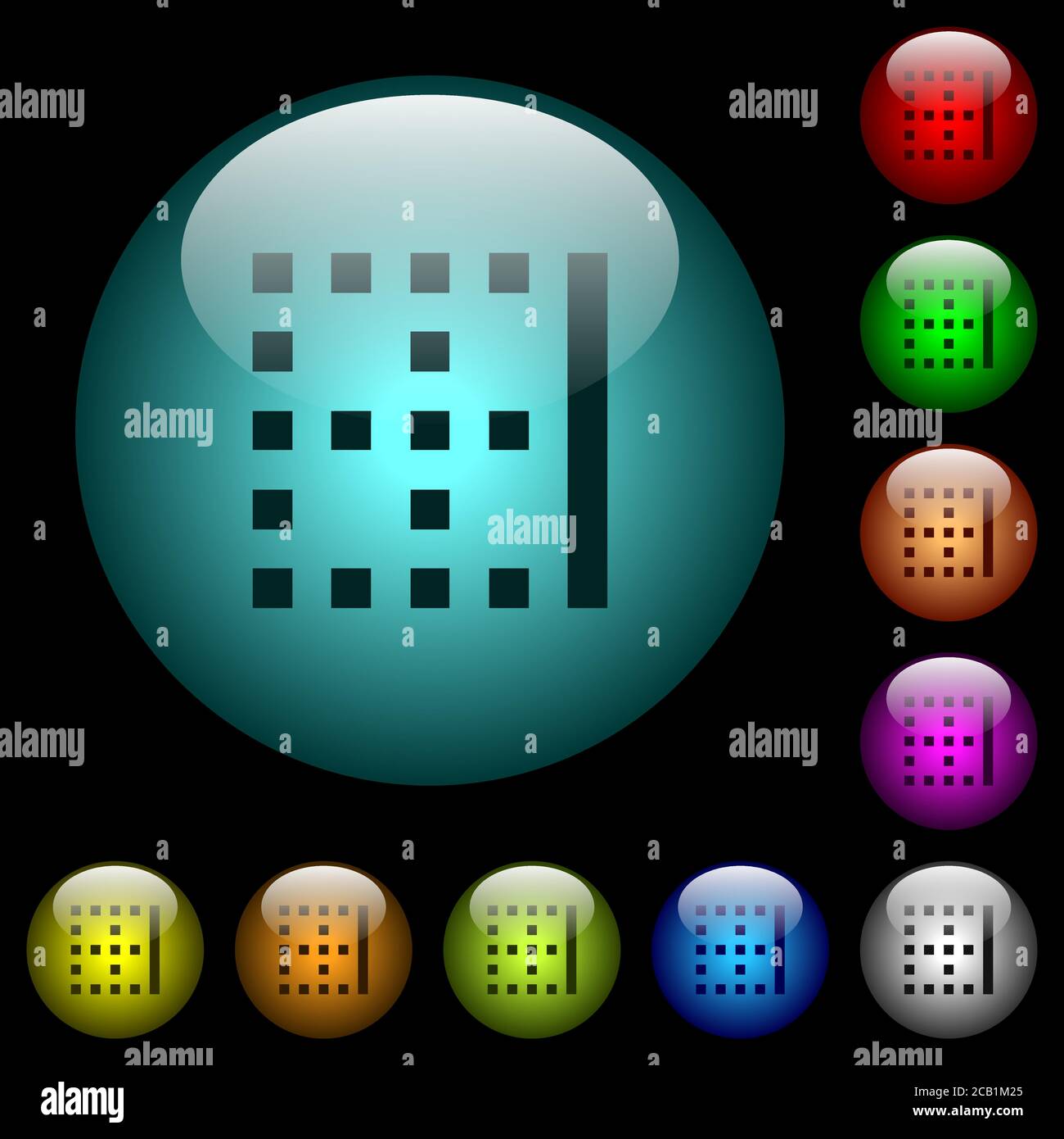 Right border icons in color illuminated spherical glass buttons on ...