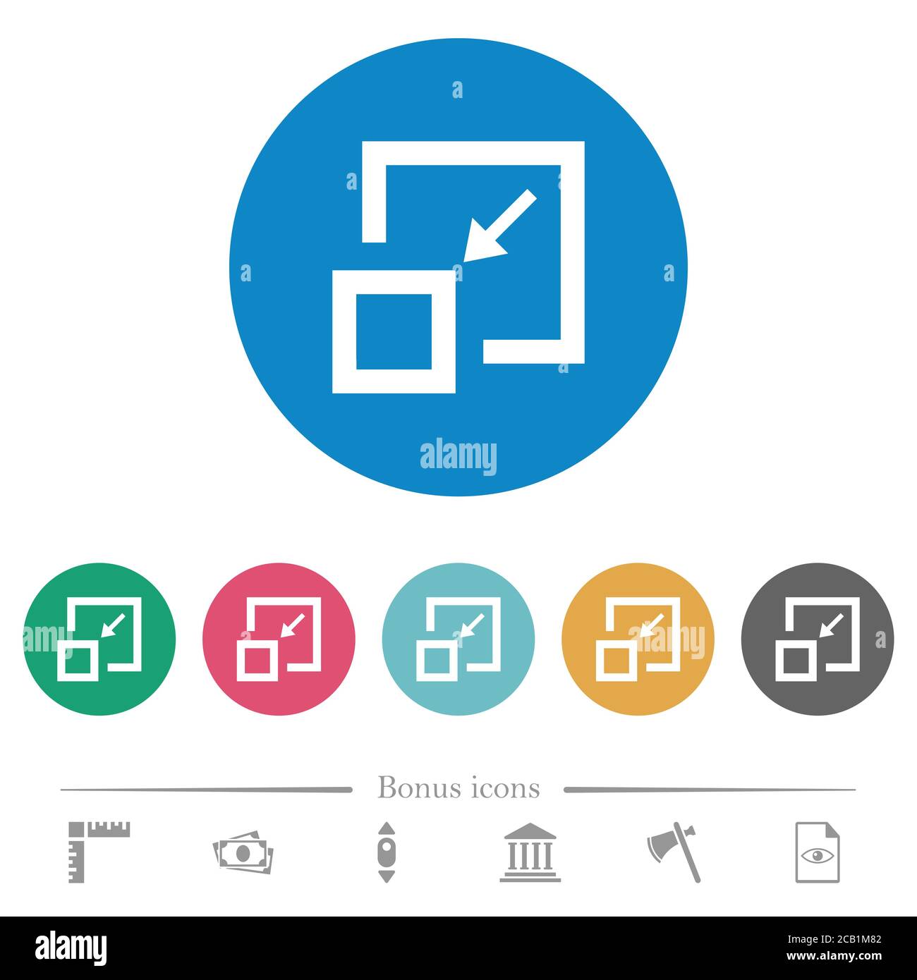 Shrink window flat white icons on round color backgrounds. 6 bonus ...