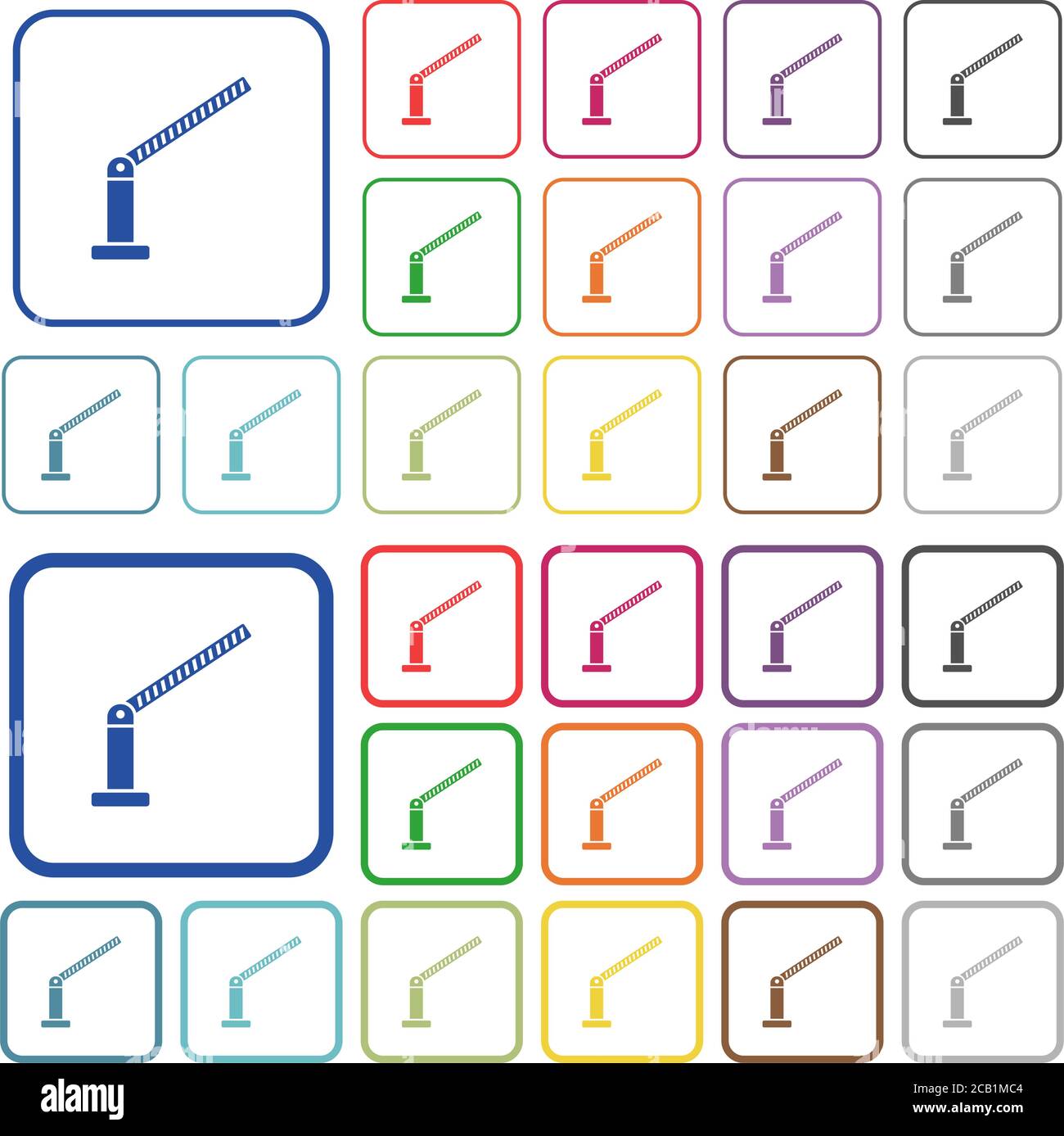 Opened barrier color flat icons in rounded square frames. Thin and thick versions included. Stock Vector