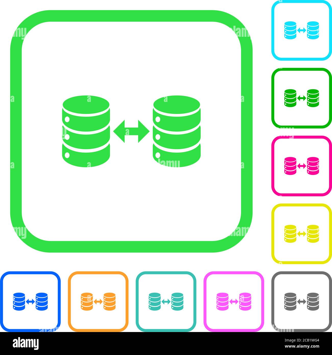 Syncronize databases vivid colored flat icons in curved borders on white background Stock Vector