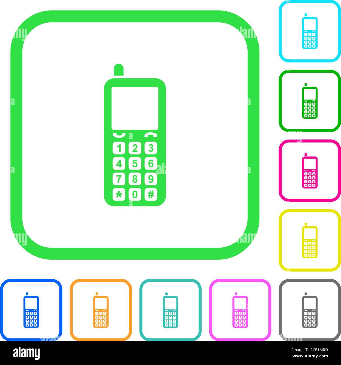 Retro mobile phone vivid colored flat icons in curved borders on white ...
