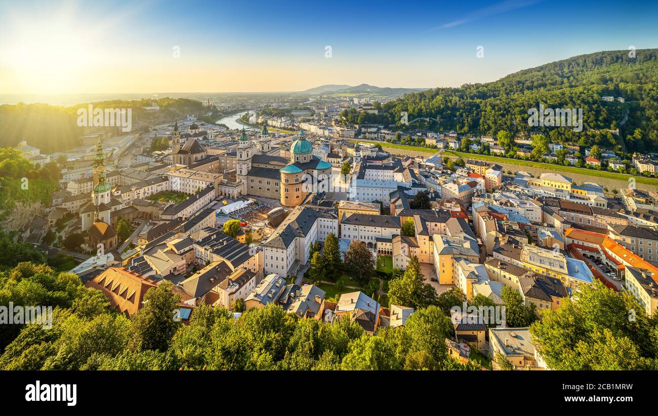 the historic city of salzburg while sunset, austria Stock Photo