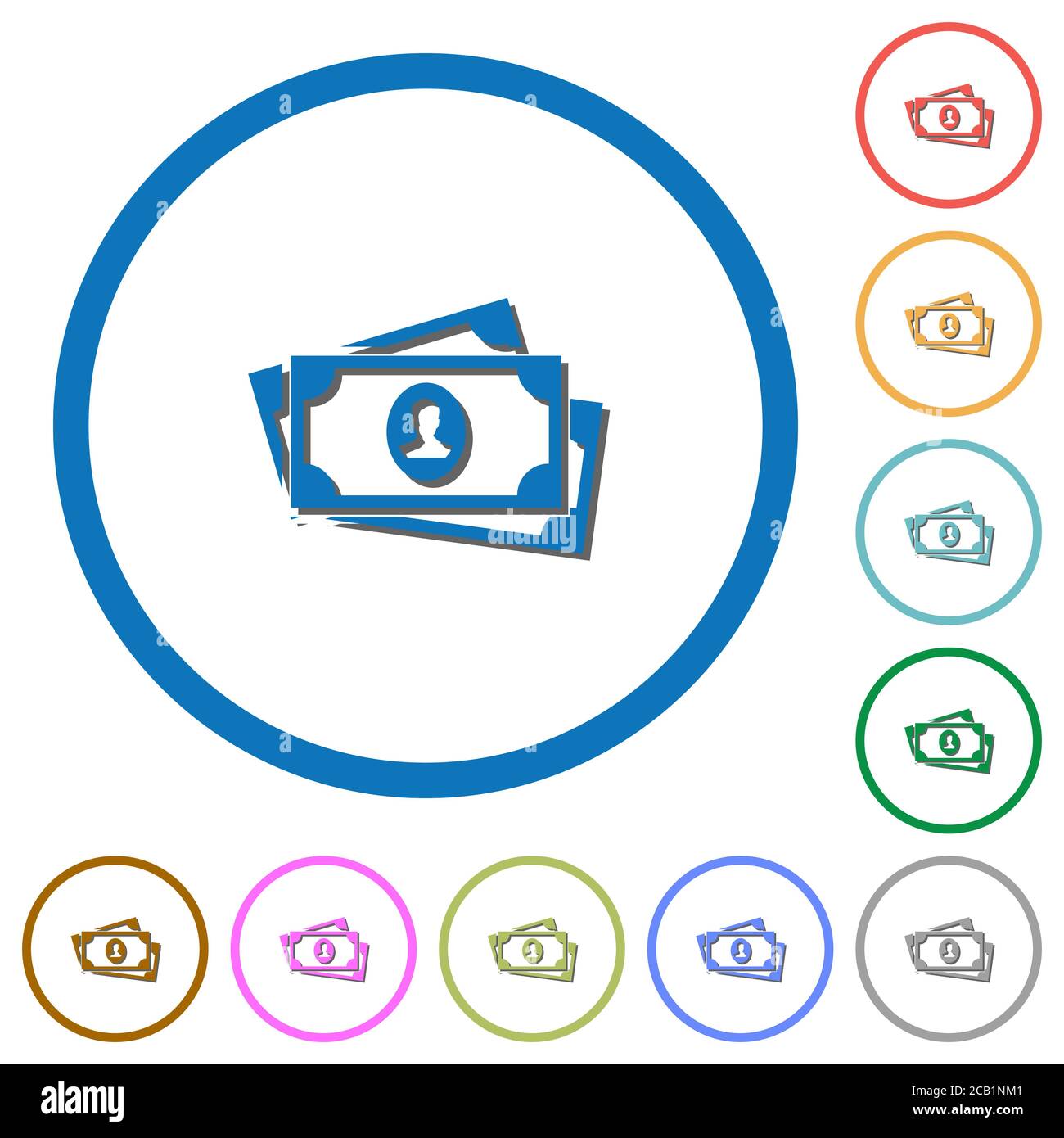 More banknotes with portrait flat color vector icons with shadows in ...