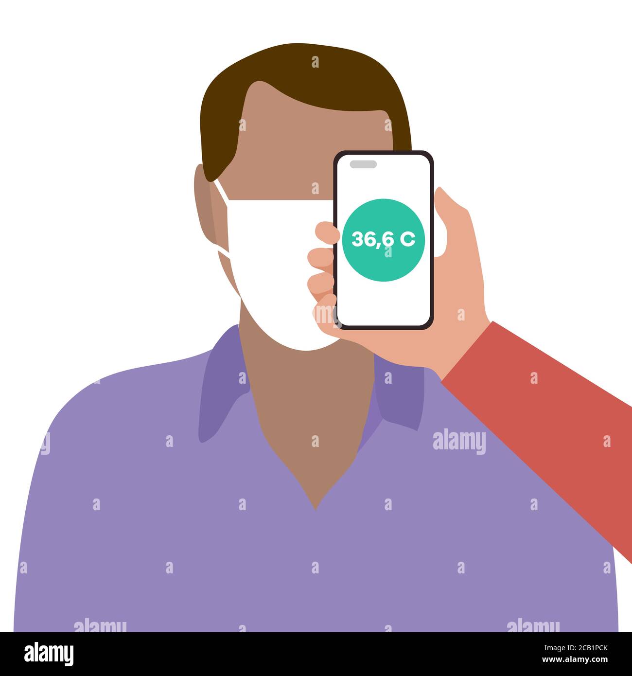 Vector illustration Phone placed on forehead of person remotely