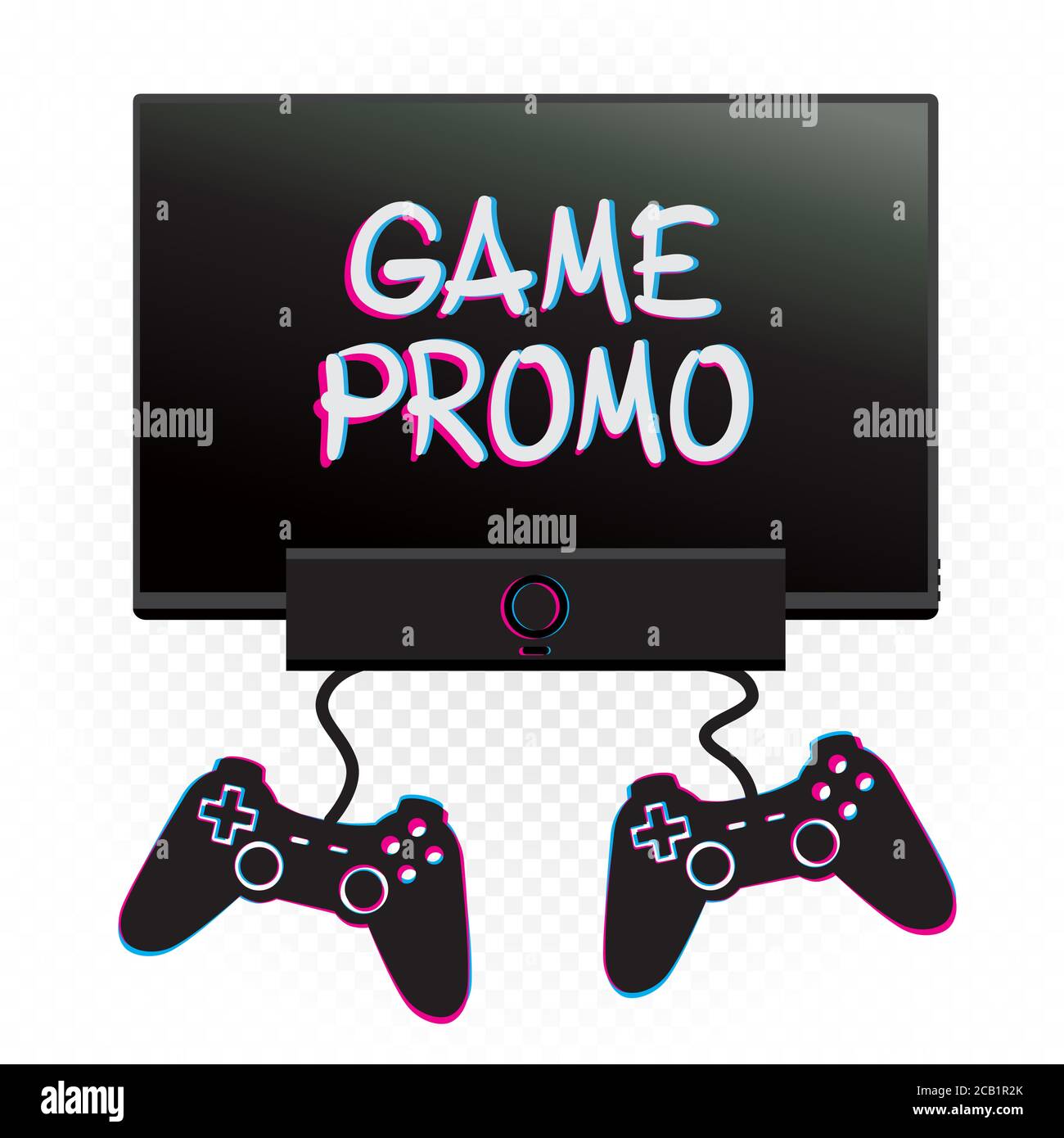 game promo mockup gamepad box tv Stock Vector