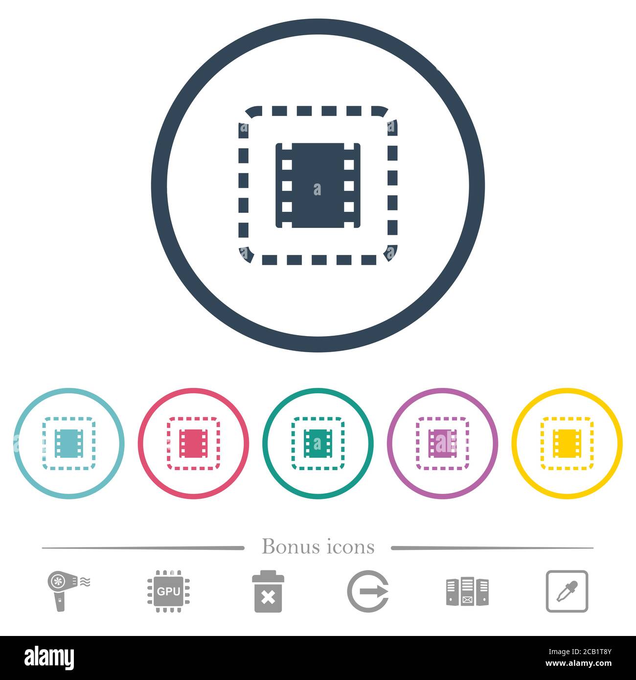 Place movie flat color icons in round outlines. 6 bonus icons included ...