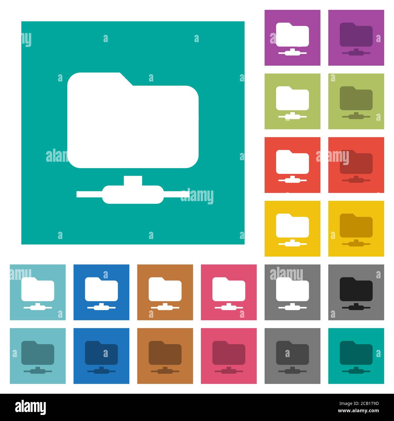 FTP multi colored flat icons on plain square backgrounds. Included ...