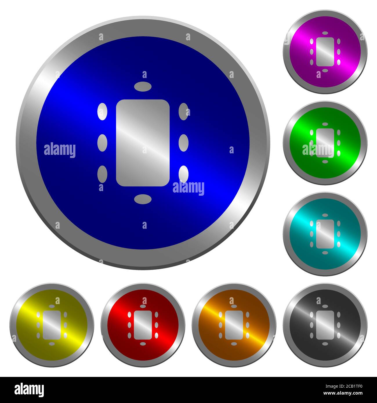 Meeting icons on round luminous coin-like color steel buttons Stock ...