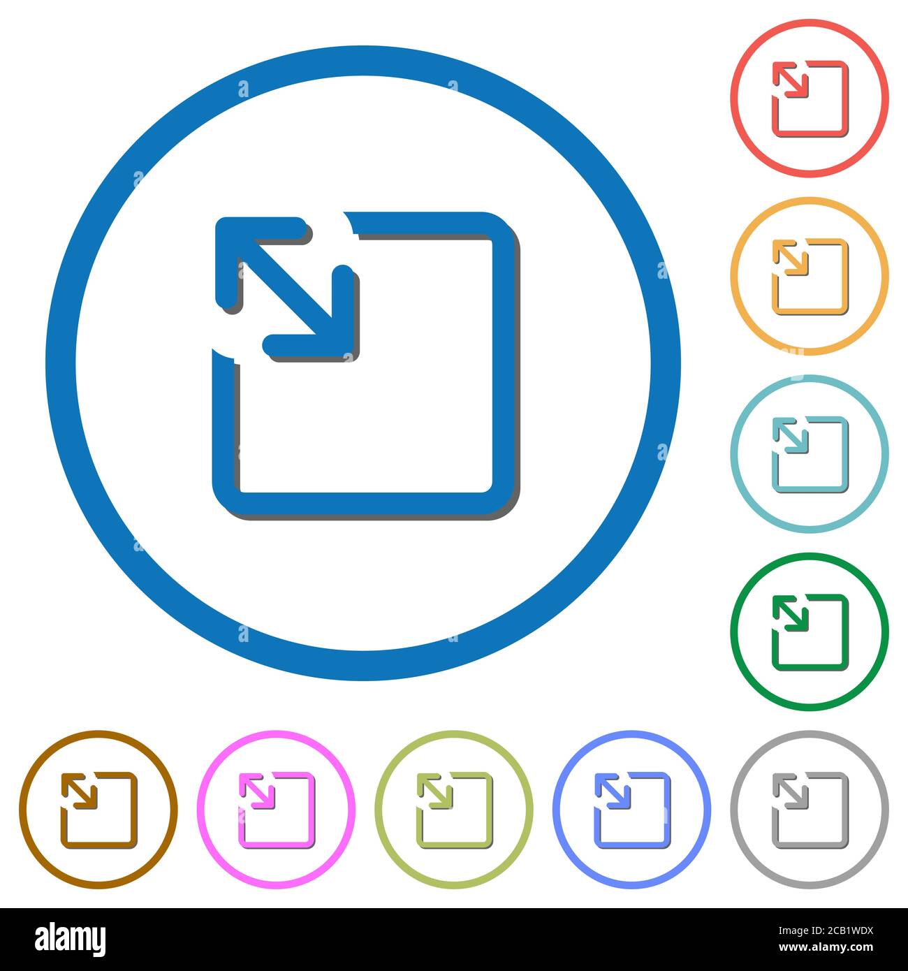 Resize object flat color vector icons with shadows in round outlines on ...