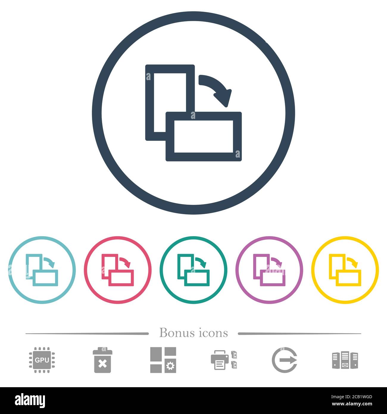 Rotate right flat color icons in round outlines. 6 bonus icons included ...