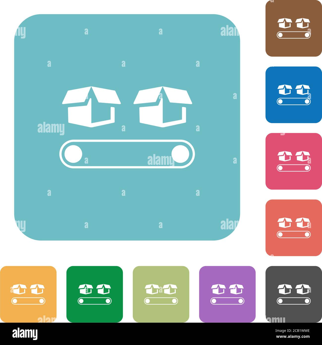 Conveyor with boxes white flat icons on color rounded square ...