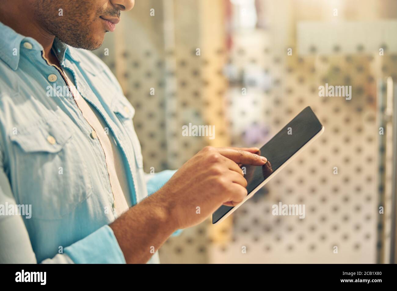 Close up of concentrate man that checking email Stock Photo
