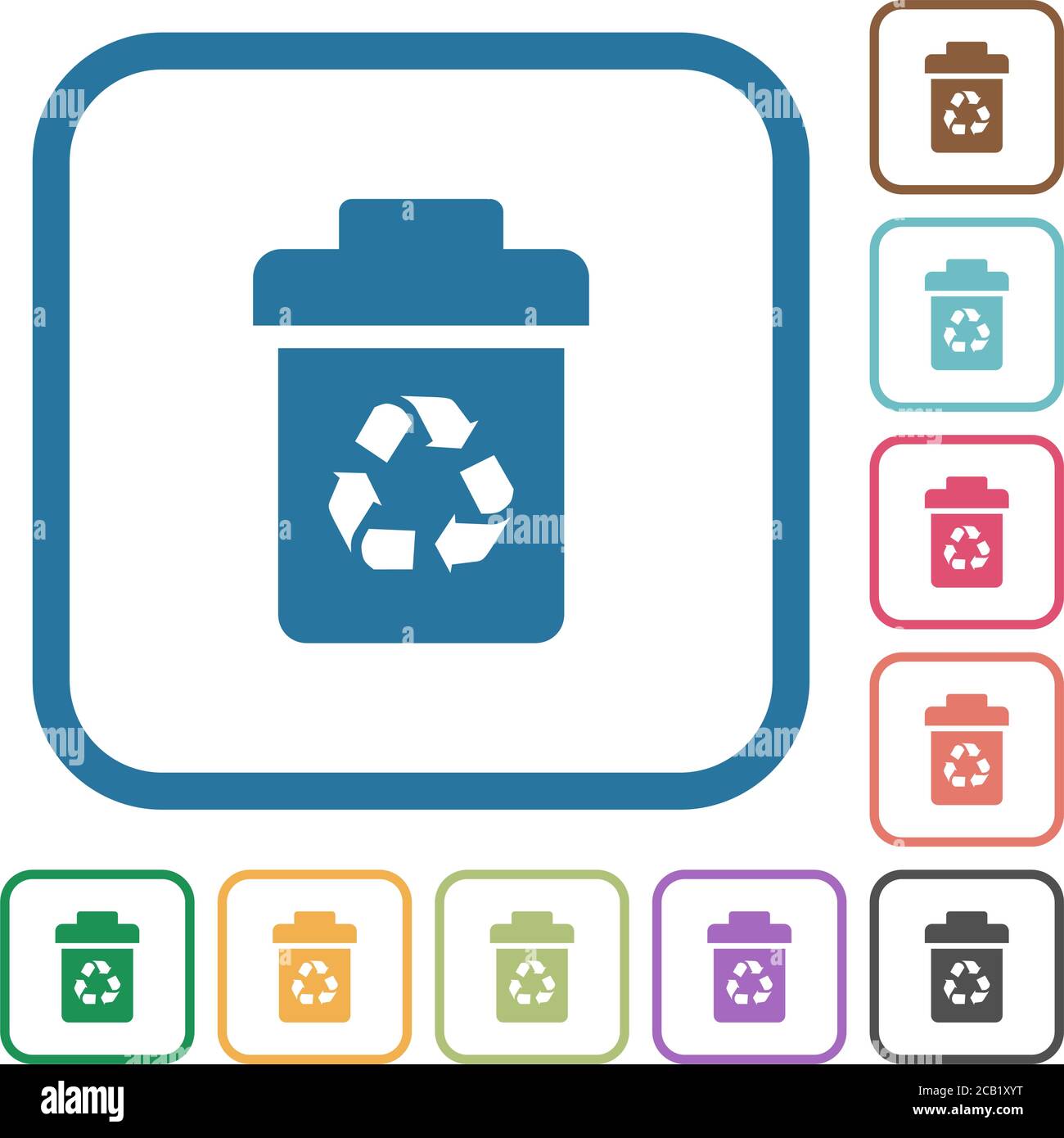 Recycle bin simple icons in color rounded square frames on white ...