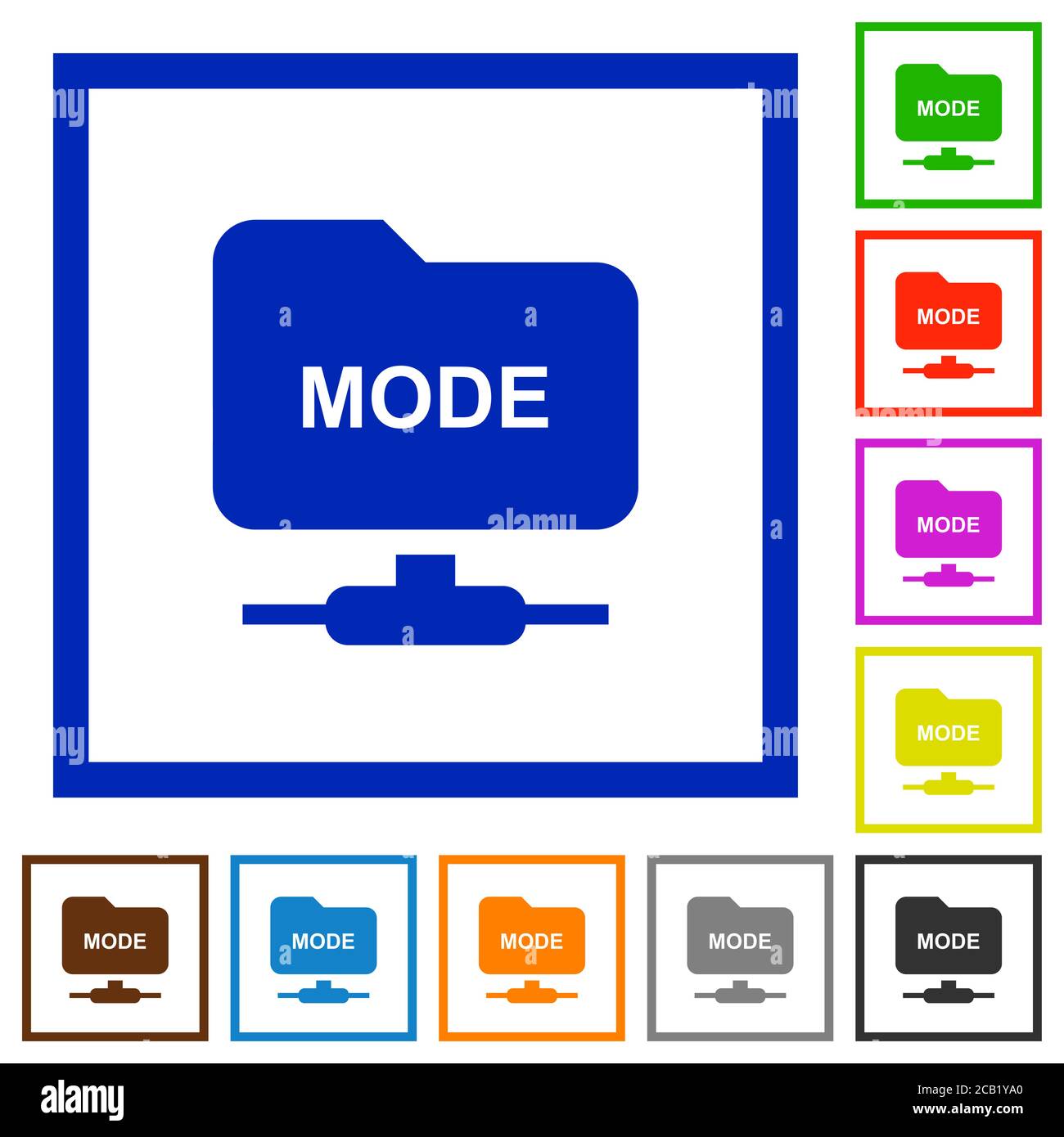 Set FTP transfer mode flat color icons in square frames on white background Stock Vector