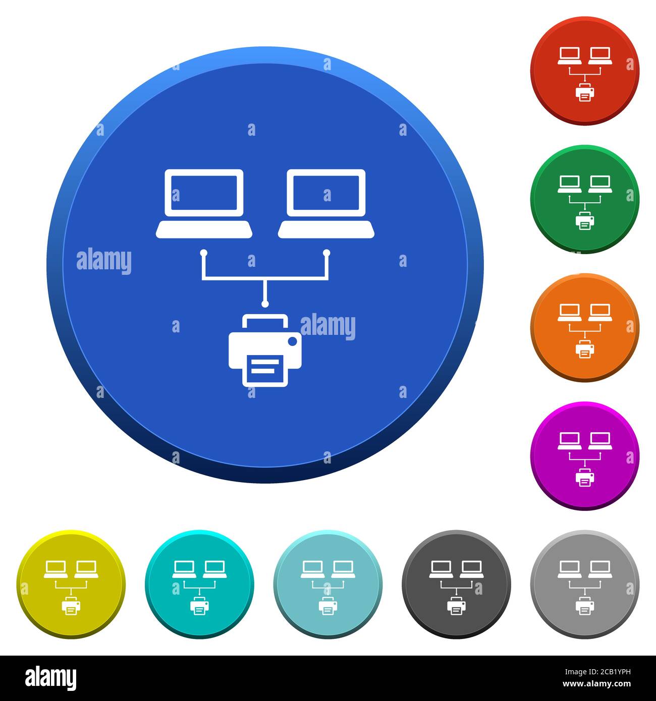 Network printing round color beveled buttons with smooth surfaces and ...