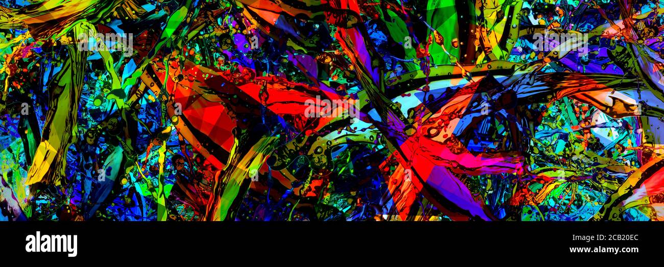 colored splashes in abstract shape, panoramic image Stock Photo
